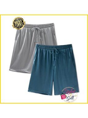 Men's Satin Pajama Shorts Silk Cooling Lounge Shorts 2 Pack